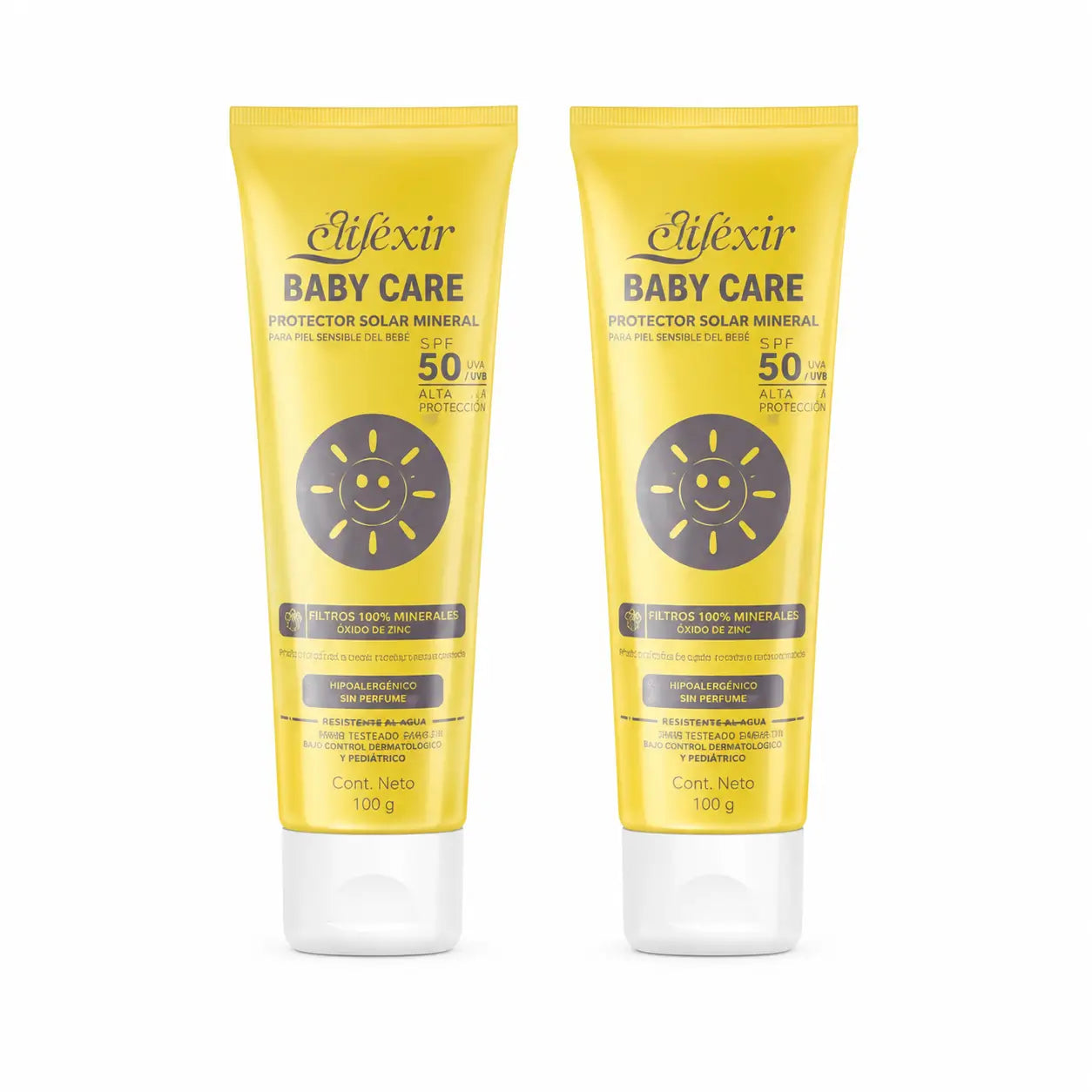 Elifexir Baby Care Crema Solare Minerale Protezione Spf+50 Pelle Sensibile 100Ml, conf. 2