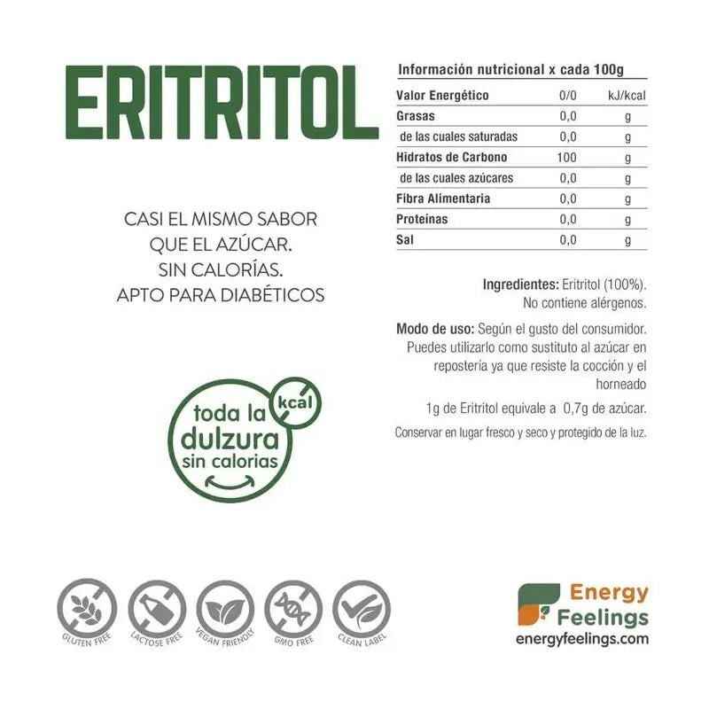 Sensazioni di energia Eritritolo in polvere 1Kg. Vegan Sg