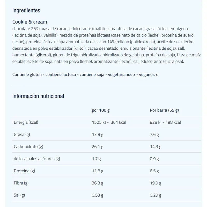 Etixx Barretta proteica ad alto contenuto proteico Cookie&Cream 12X55G