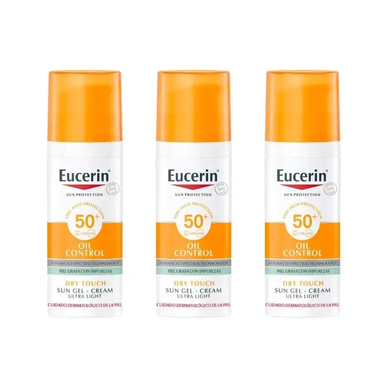 Eucerin Oil Control Dry Touch Gel solare Spf 50+, 3X50 Ml