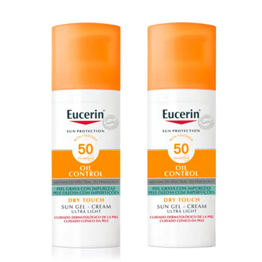 Eucerin Controllo Olio Solare Tocco Secco SPF 50+, 2 x 50 ml