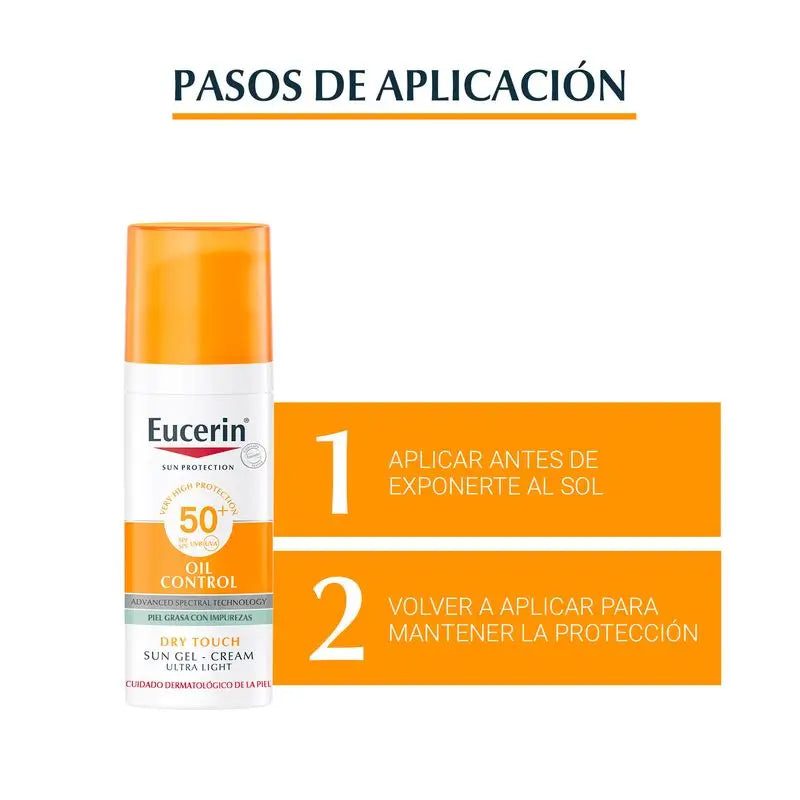 Eucerin Oil Control Dry Touch Gel solare SPF 50+, 50 ml