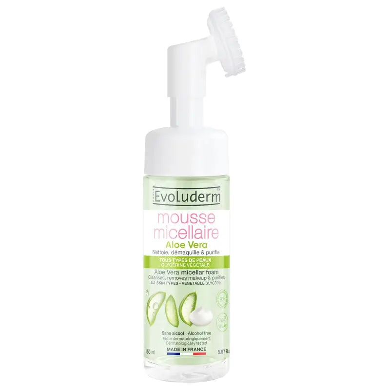 Evoluderm Aloe Vera Schiuma detergente micellare con pennello, 150 ml