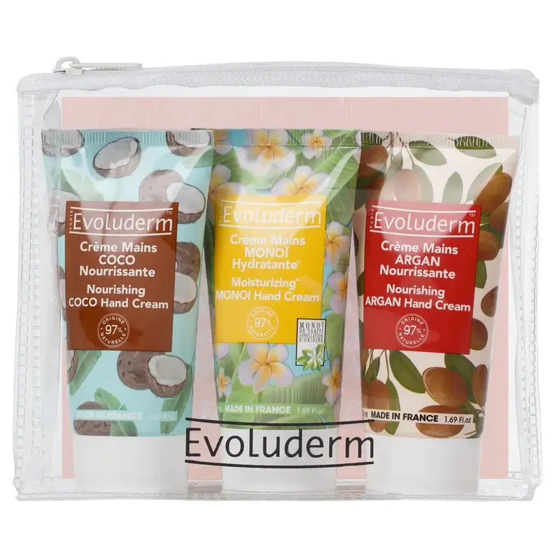 Evoluderm Travel Set Crema per le mani X3 - (Monoi/Cocco/Karité), 50/50/50 ml