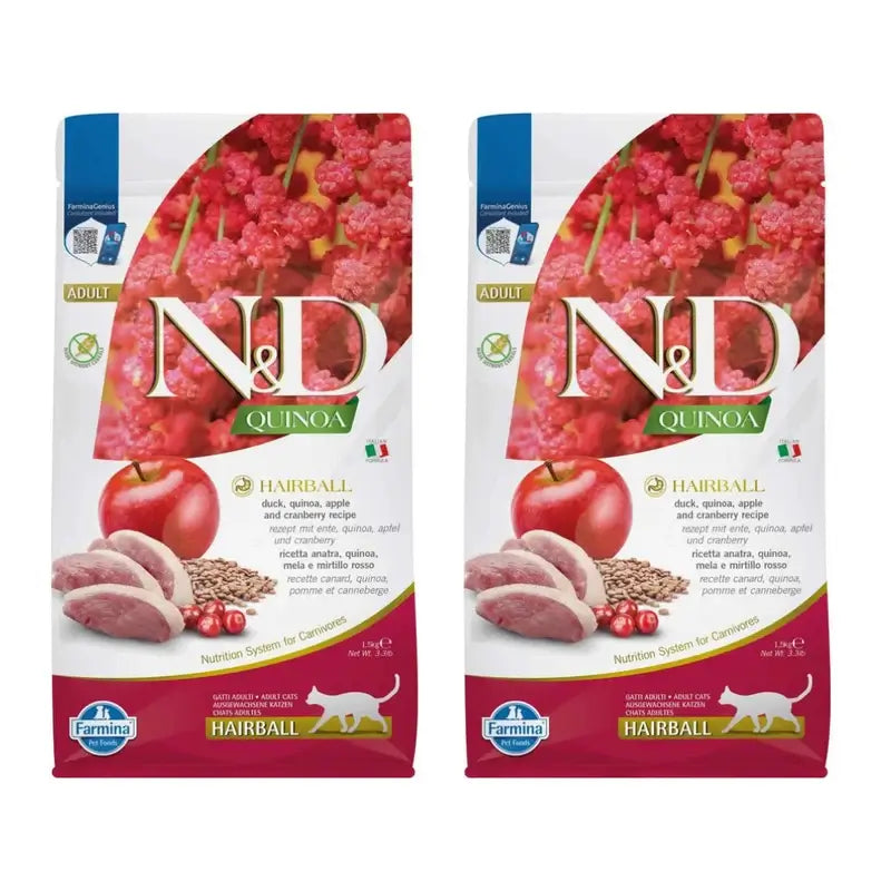 Farmina N&D Cat Quinoa Hairball Duck 1,5Kg, Confezione Da 2