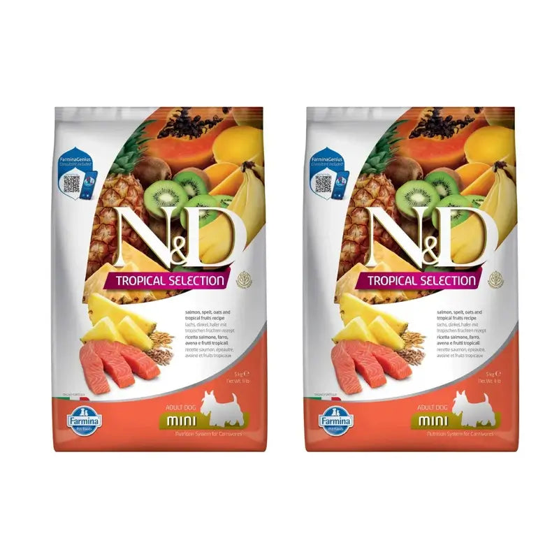 Farmina N&D Dog Selezione Tropicale Mini Salmone 5Kg, Confezione Da 2