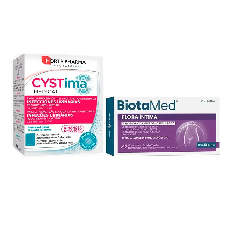 Forté Pharma Intimate Pack Cystima Medical 14 bustine + Biotamed Flora Intima, 15 Capsule