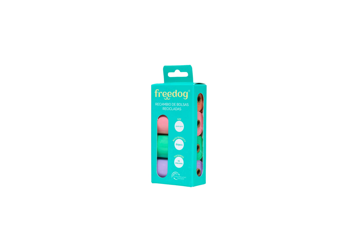 Sacchetti di ricarica Freedog Eco 15 sacchetti/rotolo Colori pastello