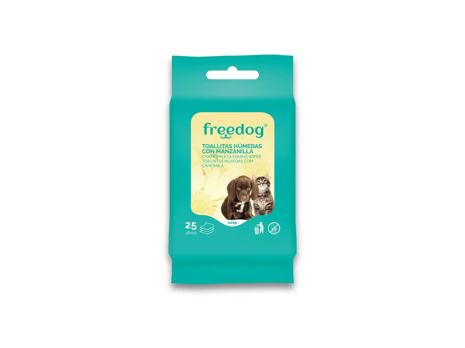 Freedog Salviette idratanti alla camomilla Pocket 25 Ud 18X20Cm