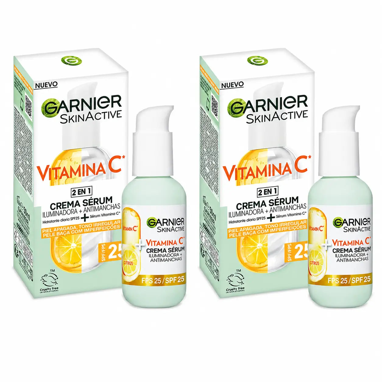 Garnier Crema Siero con Spf 25. Alta concentrazione di siero di vitamina C e protezione solare, 50Ml , confezione da 2
