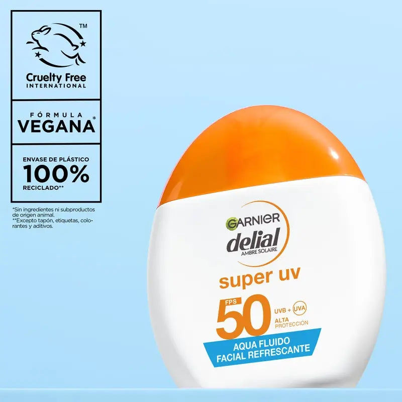 Garnier Acqua Delial Fluido Viso Rinfrescante Spf 50 Invisibile, 40 ml