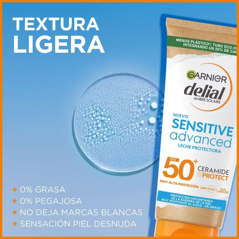 Garnier Delial Sensitive Latte Solare Avanzato per pelli chiare, sensibili e intolleranti al sole Ip50+ - 175 Ml.