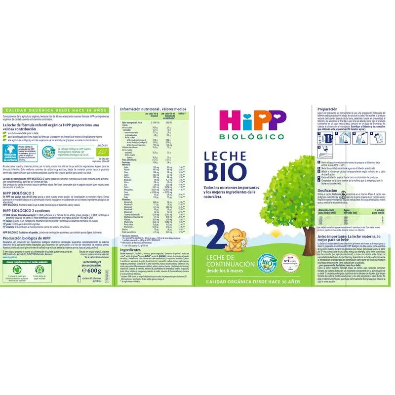 Latte biologico Hipp 2, 600 G
