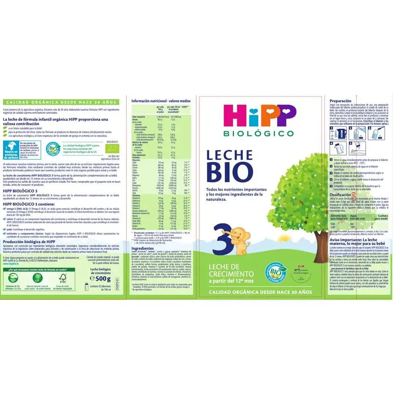Latte Hipp 3 Latte di crescita biologico, 500 g