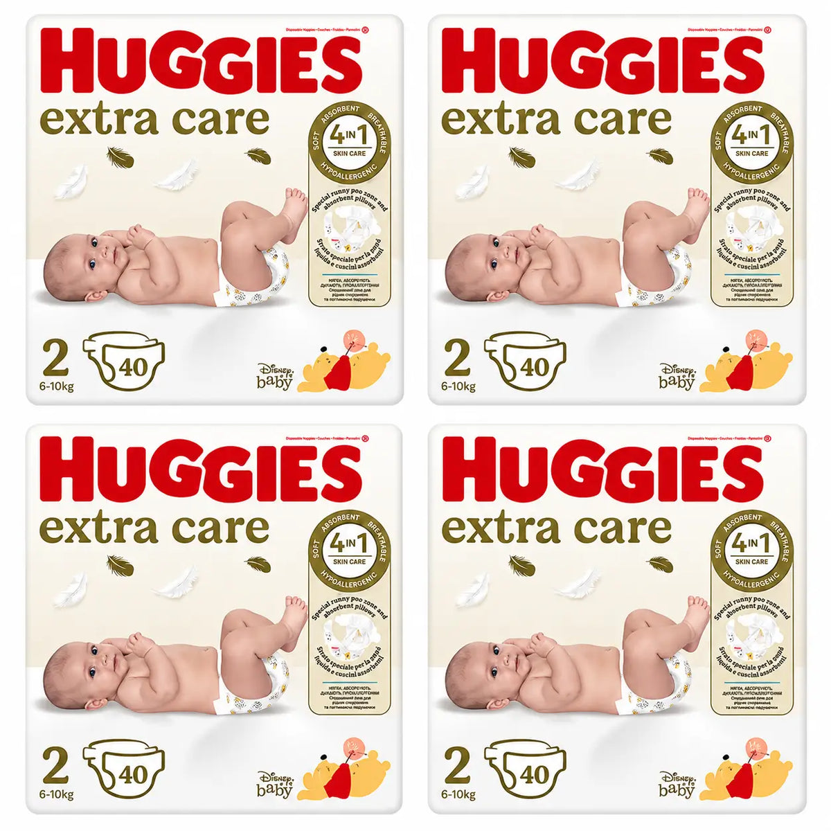 Pannolini Huggies Extra Care taglia 3 (6-10 Kg) Disney, 40 pezzi, confezione da 4
