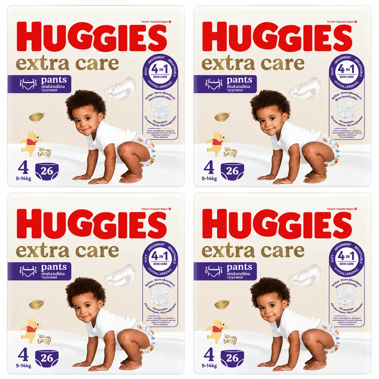 Huggies Extra Care Taglia 4 (9-14 Kg) Slip Pannolino Disney , 26 pezzi, confezione da 4
