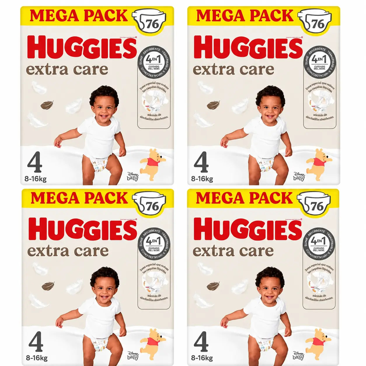 Huggies Extra Care Taglia 4 (9-14 Kg) Pannolini Disney per bambini , 76 pezzi, confezione da 4