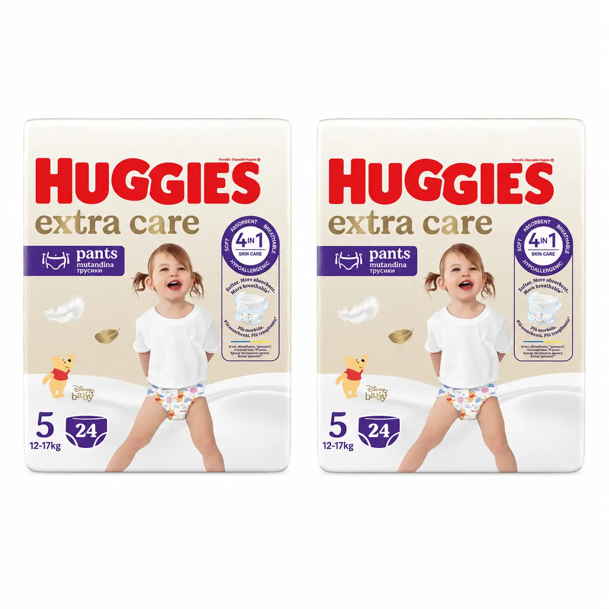 Pannolini Huggies Extra Care taglia 5 (12-17 Kg) Disney , 24 pezzi, confezione da 2