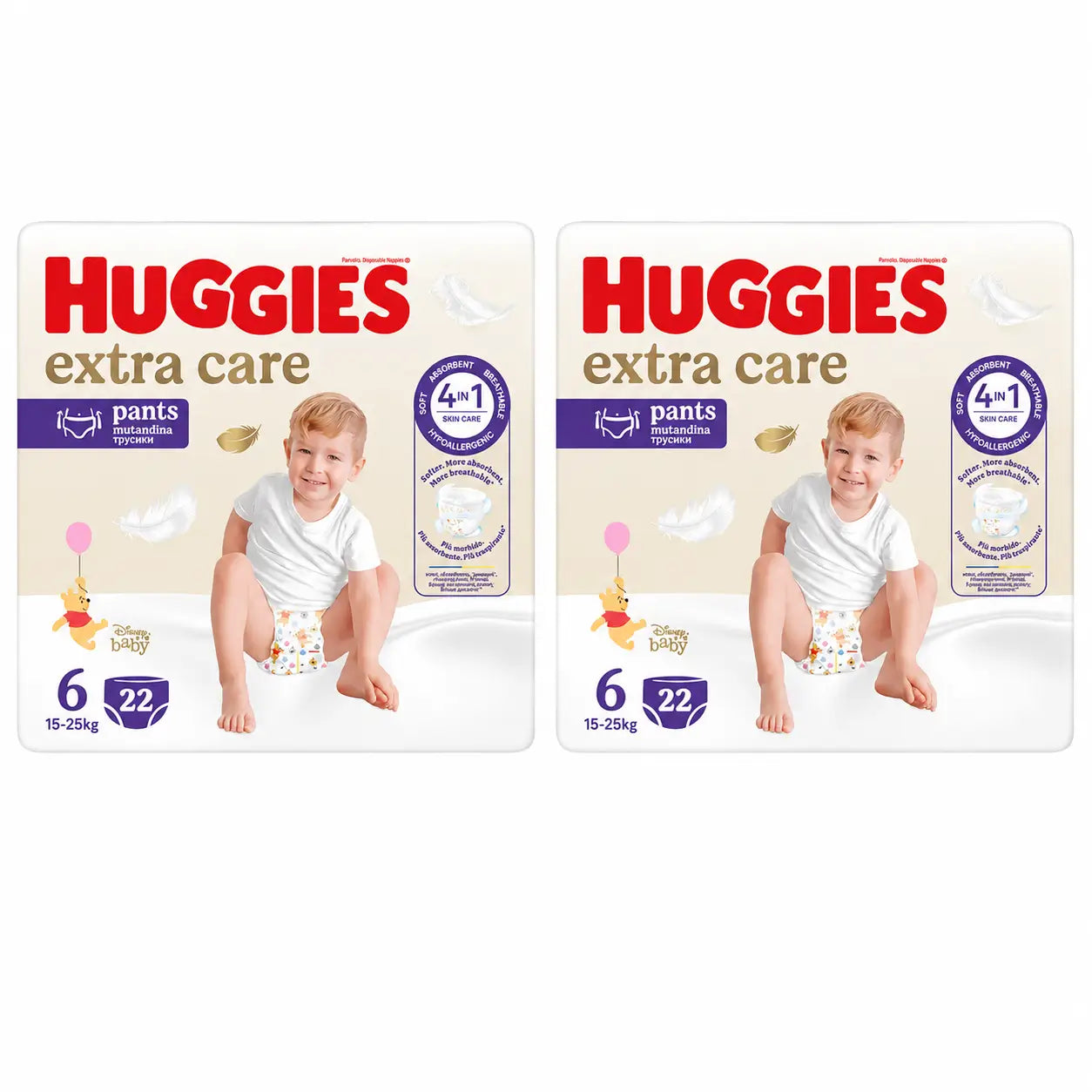 Pannolini Huggies Extra Care taglia 6 (15-25 Kg) Disney , 22 pezzi, confezione da 2