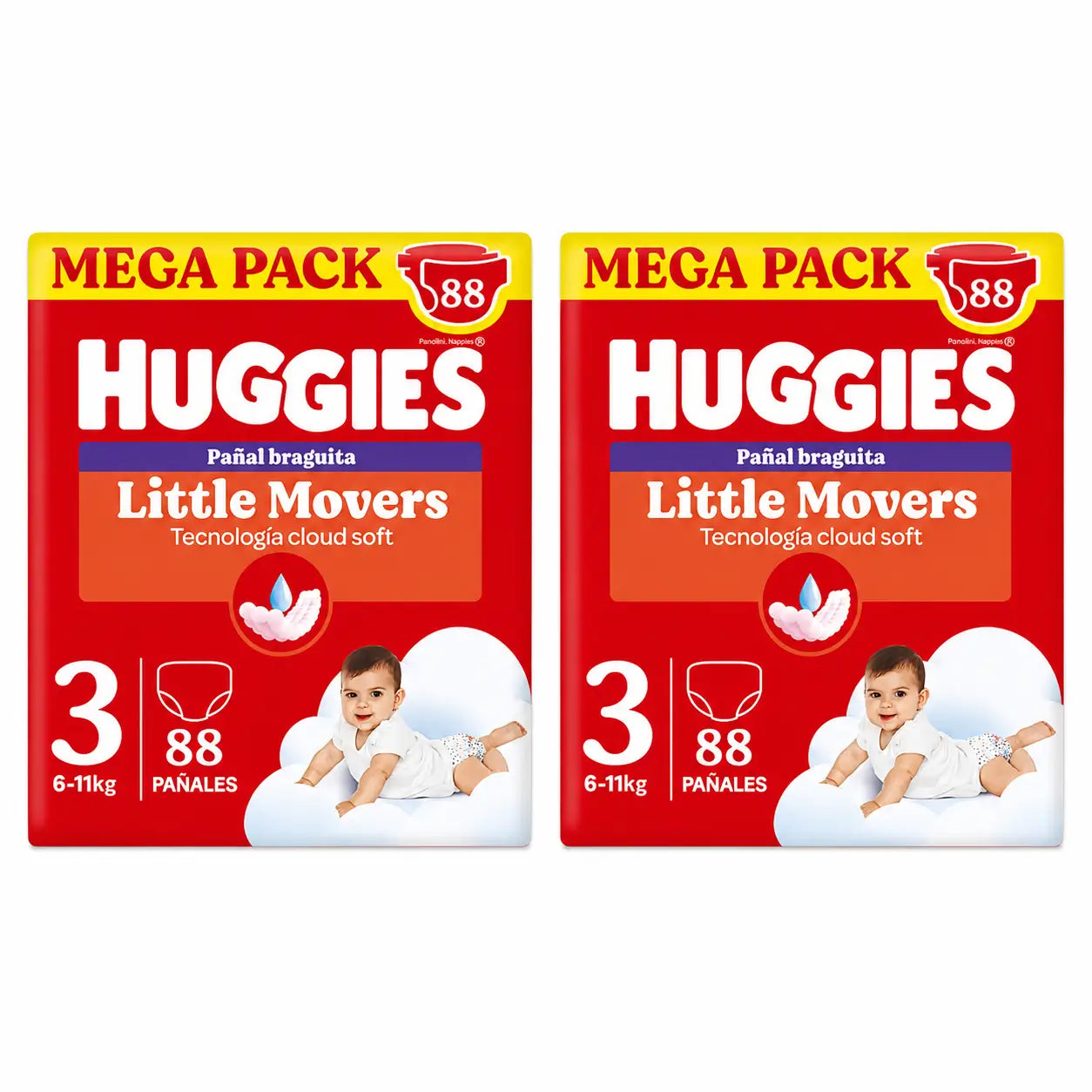 Huggies Little Movers Taglia 3 (6-11 Kg) Slip pannolino Disney, 88 pezzi, confezione da 2