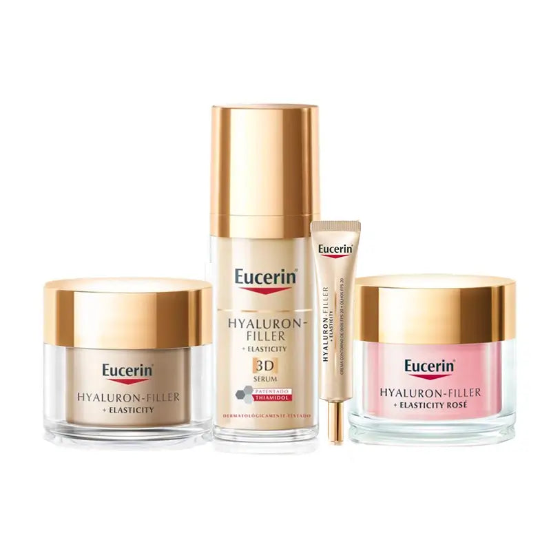 Eucerin Hyaluron-Filler Pack + Siero Elasticità, Notte, Crema Giorno Rosé Fp30 e Crema Occhi