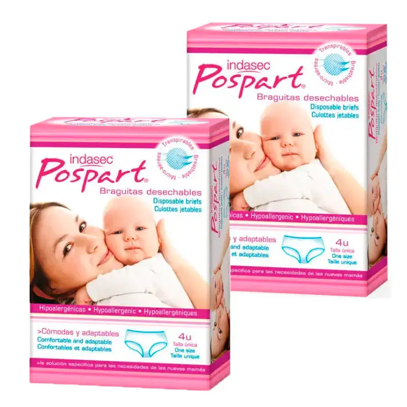Indasec Pospart - Fodera per mutandine monouso, confezione da 2 x 4 unità