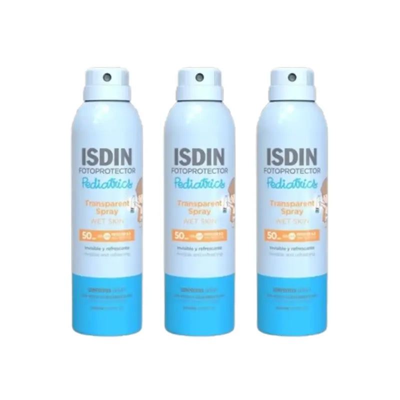 Isdin Fotoprotector Spray Pedriatico Trasparente Pelle Bagnata Spf 50, 3X250 Ml