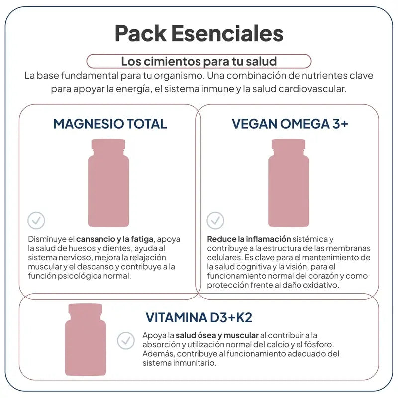 IVB Pack Essentials Magnesio, Vitamina D3+K2 e Omega 3+ vegano, 60 capsule