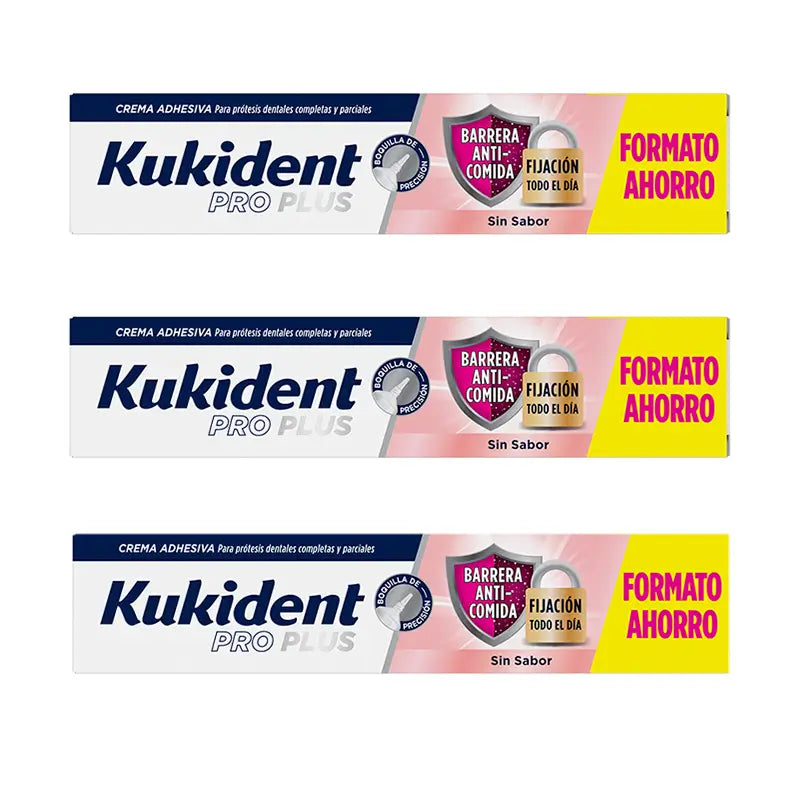 Kukident Triplo Pro Plus Barriera Anticomida Insapore, 3 X 57 Gr