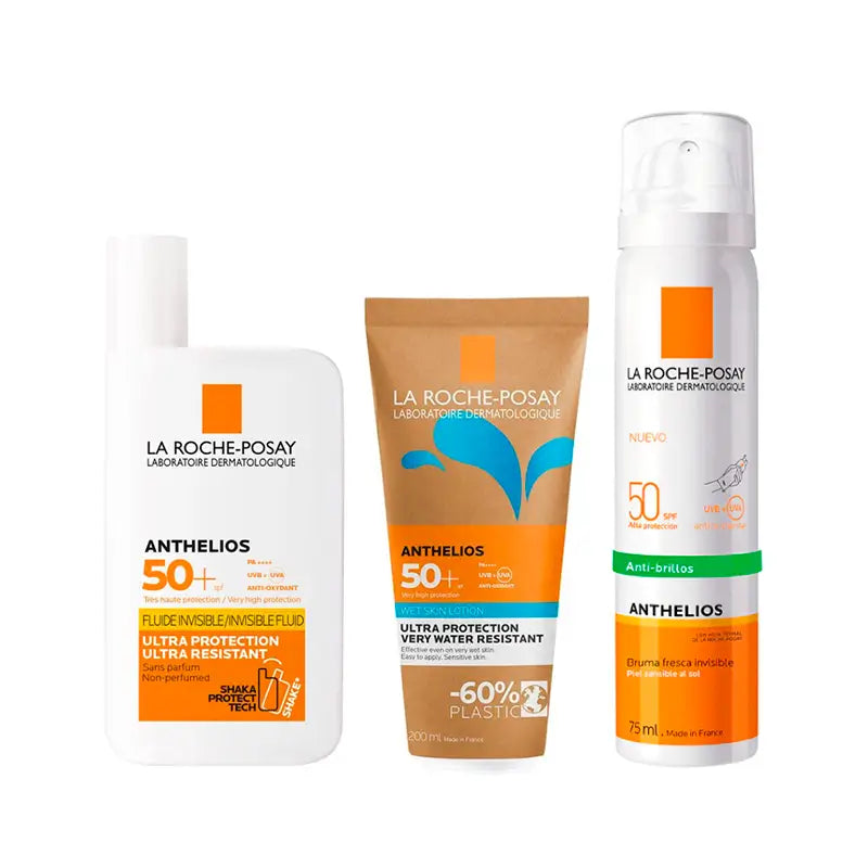 La Roche Posay confezione Anthelios Uvmune 400 Fluido Spf50+ 50Ml + Pelle Bagnata Spf50+ 200Ml + Nebbia Viso Spf50 75Ml