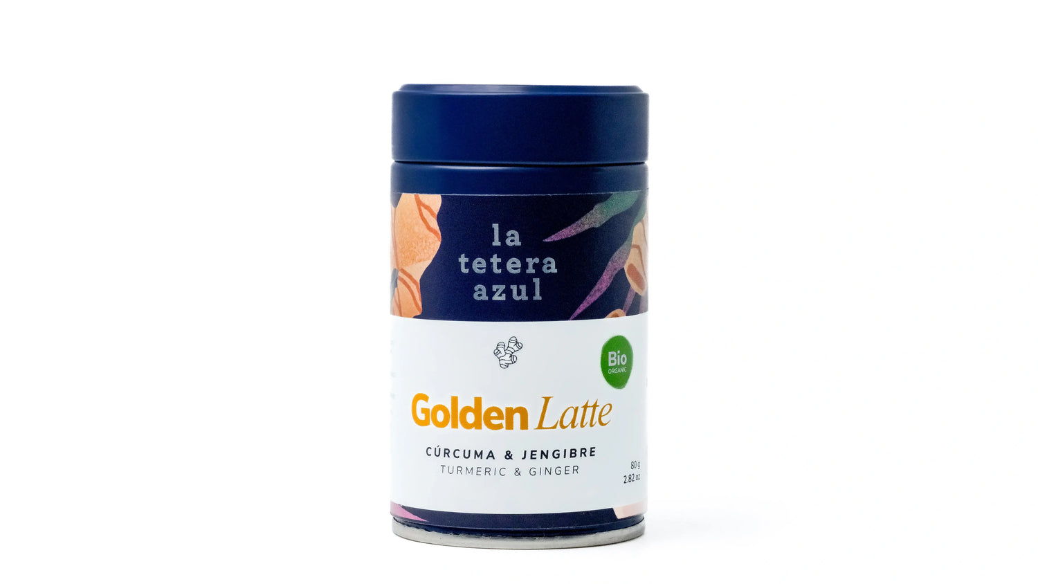 La Tetera Azul Golden Latte 100% Biologico, Latte alla Curcuma con Zenzero, Cannella e Cardamomo, Infuso Antiossidante Gourmet vaso da 80g.