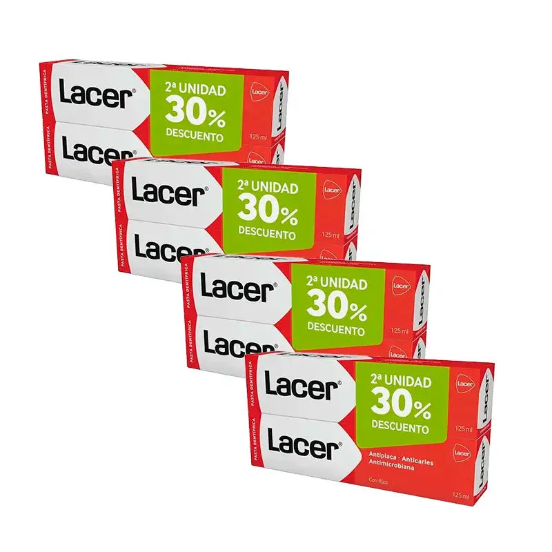 Dentifricio Lacer Duplo, confezione da 4 x 125 ml