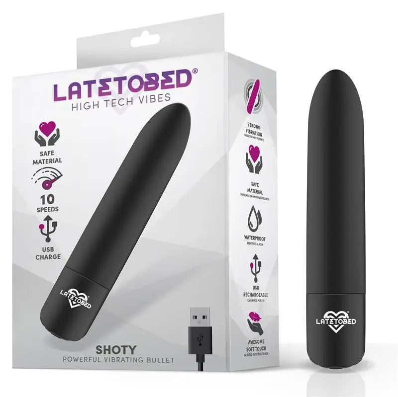 Latetobed Bala Vibradora Usb 10 Velocidades Potente Motor Negro
