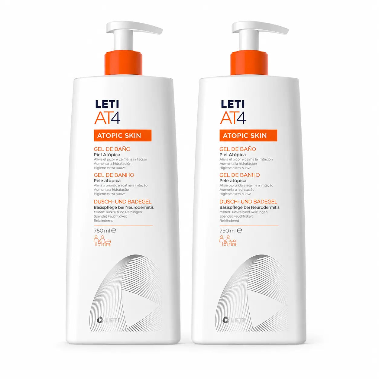 Leti AT4 Gel da bagno dermo-oleoso 750 ml confezione da 2