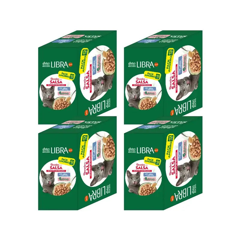 Libra Cibo umido per gatti, con salmone e tonno, confezione flowpack, 4 x 1,02 kg