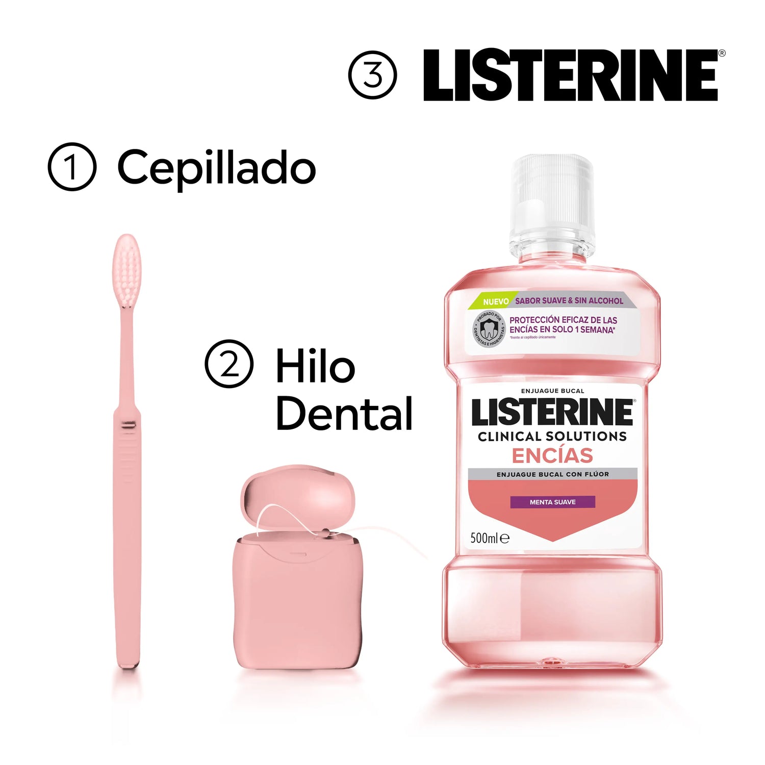 Listerine Clinical Solutions Gomme al gusto delicato, 500 ml