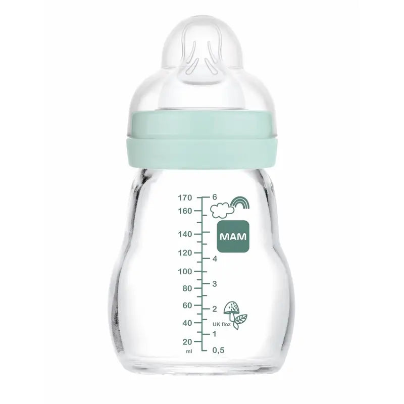 Biberon di cristallo Mam Baby Feel Good Blue Matt, 170 ml
