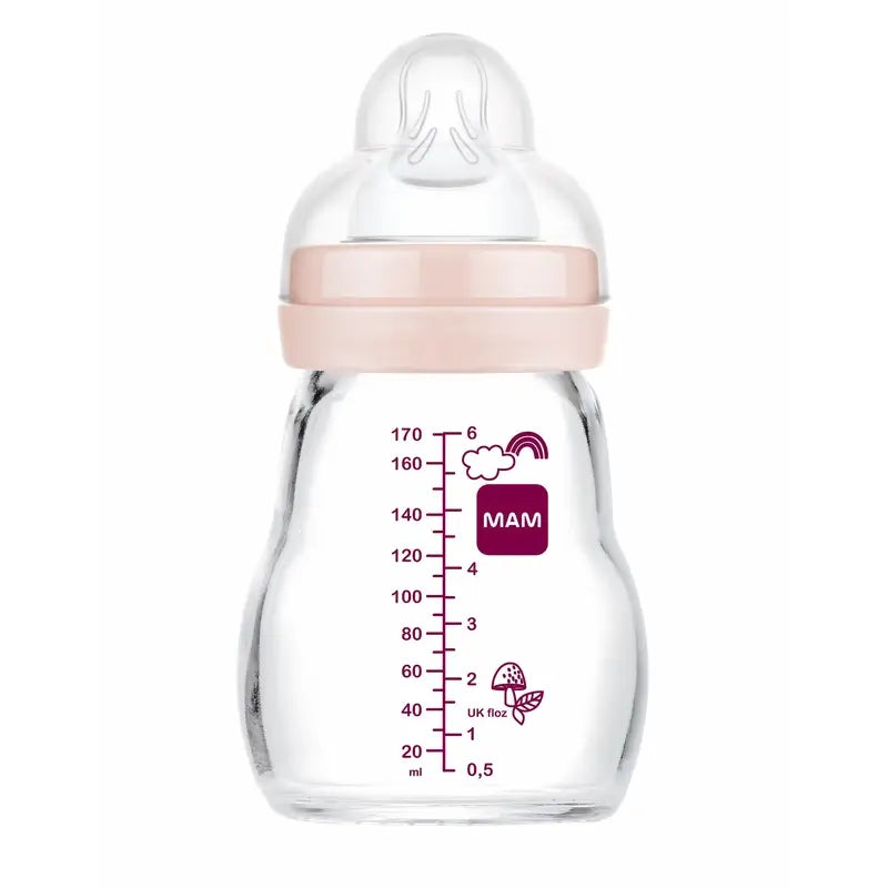 Biberon di cristallo Mam Baby Feel Good Matt Pink, 170 ml