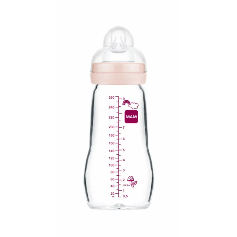 Biberon di cristallo Mam Baby Feel Good Matt Pink, 260 ml