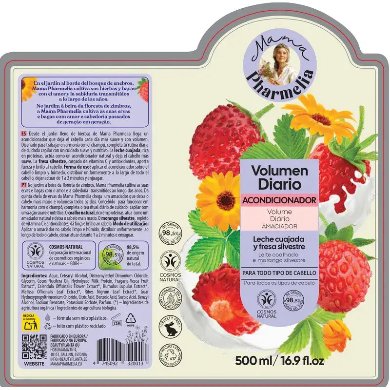 Mama Pharmelia Balsamo Volume Quotidiano Latte Cagliato e Fragola Selvatica, 500Ml