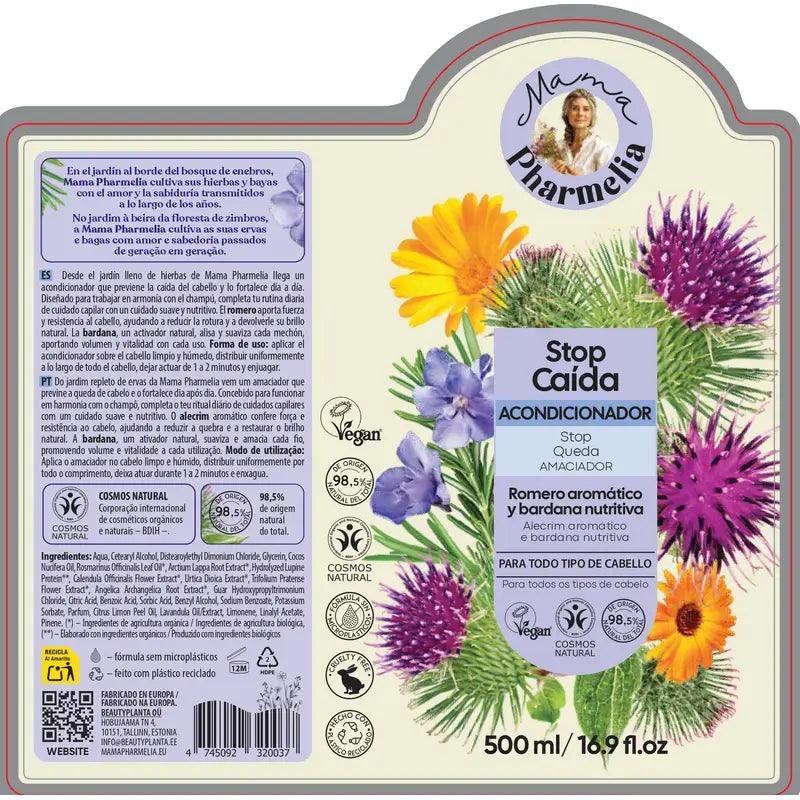 Mama Pharmelia Stop Hair Loss Conditioner Rosmarino Aromatico e Bardana Nutriente, 500Ml