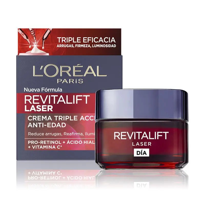 L'Oréal Paris Revitalift Laser, Crema giorno intensiva anti-età con vitamina C, pro-retinolo e acido ialuronico, 50ml