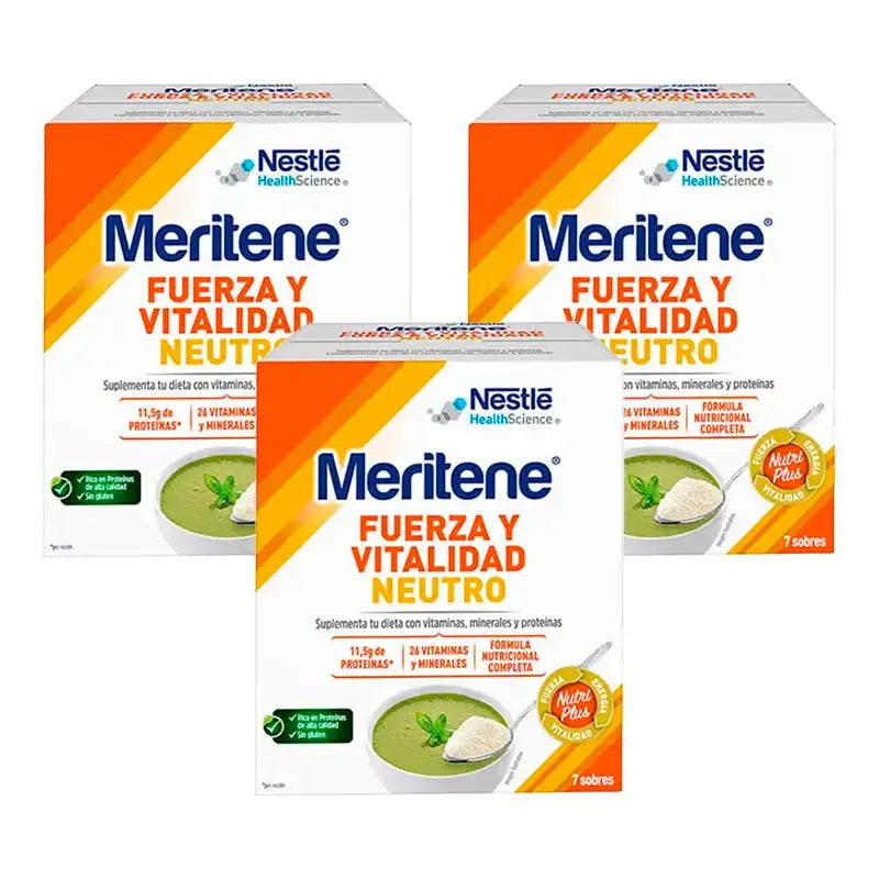 Meritene Forza e Vitalità Shake Gusto Neutro, Confezione 3 Scatole 7 bustine x 50 grammi
