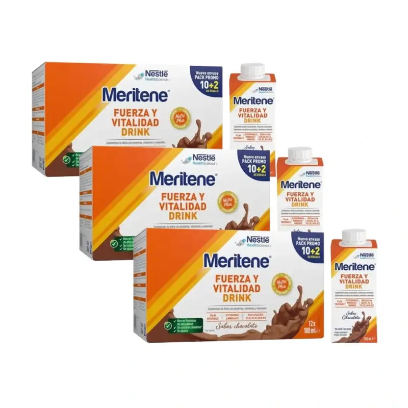 Meritene Forza e Vitalità Bevanda al Cioccolato, 10+2 x 180 Ml, Confezione da 3