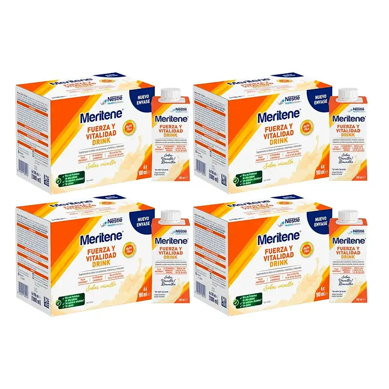 Meritene Forza e Vitalità Drink Vaniglia, Confezione 4 scatole 6 x 180 ml