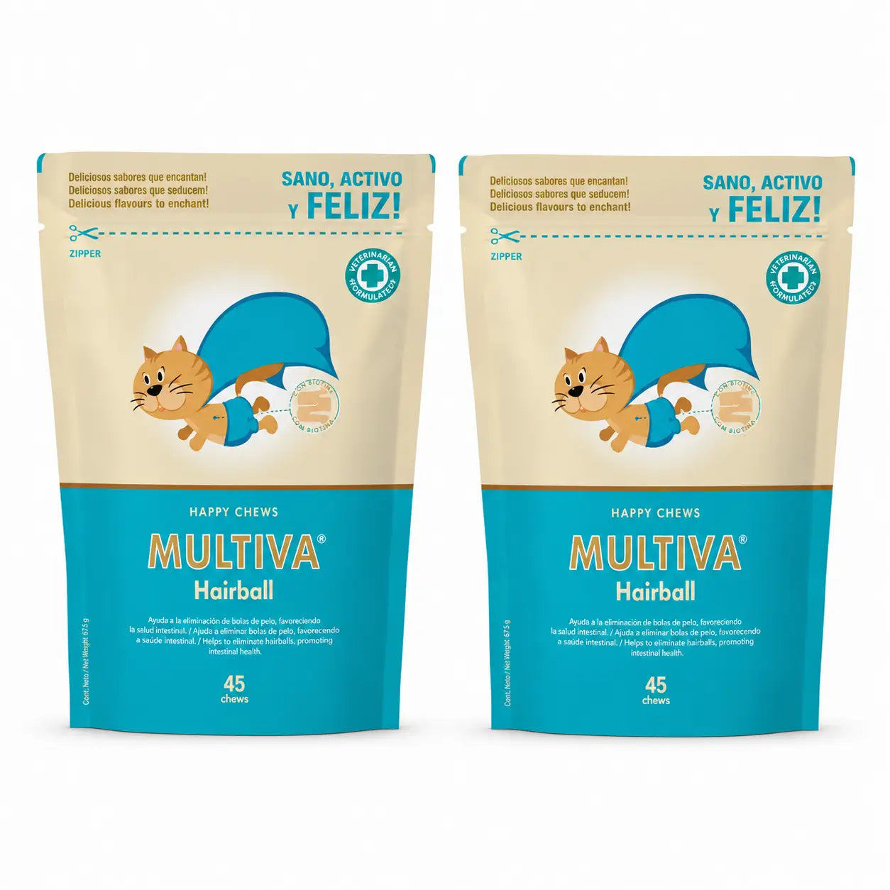 Multiva Vetnova Multiva Hairball, 45 masticatori, snack per gatti , confezione da 2