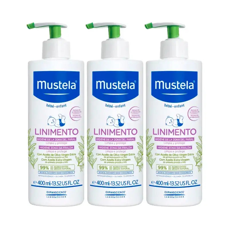Mustela Linimento per l'igiene dei bambini, confezione da 3 x 400 ml