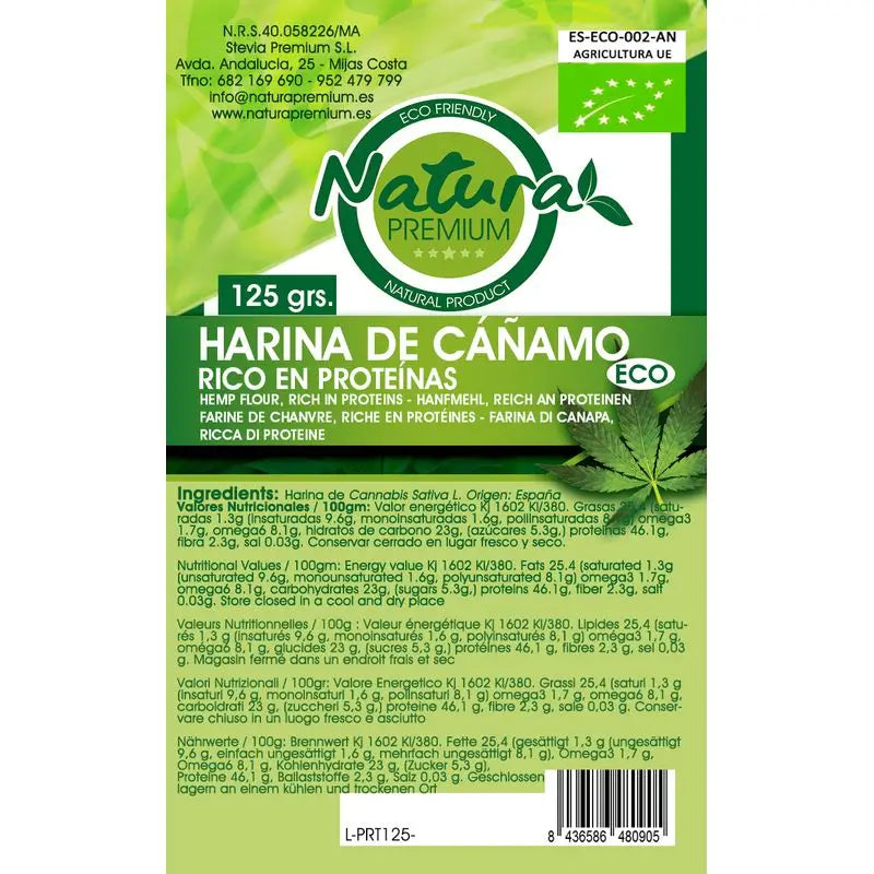 Natura Premium Farina di proteine di canapa Bio , 125 gr