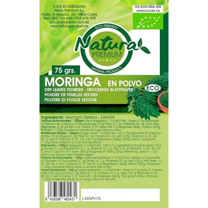 Natura Premium Polvere di Moringa macinata biologica, 75 g