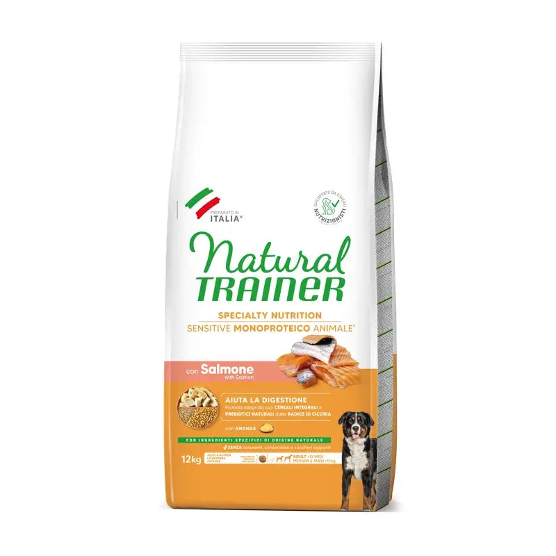 Natural Trainer Canine S/Gluten Adult Salmone, 12 kg, cibo per cani